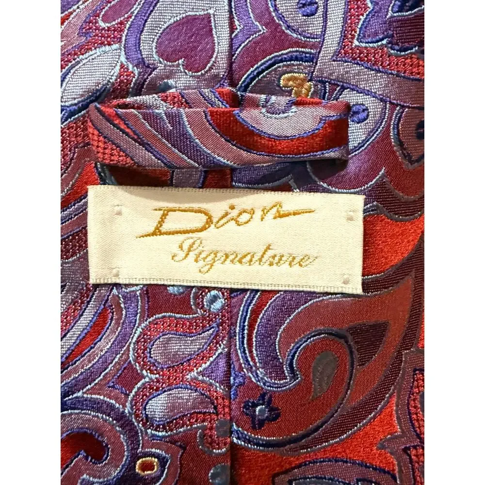 Dion Signature Red & Purple Paisley 100% Silk Necktie